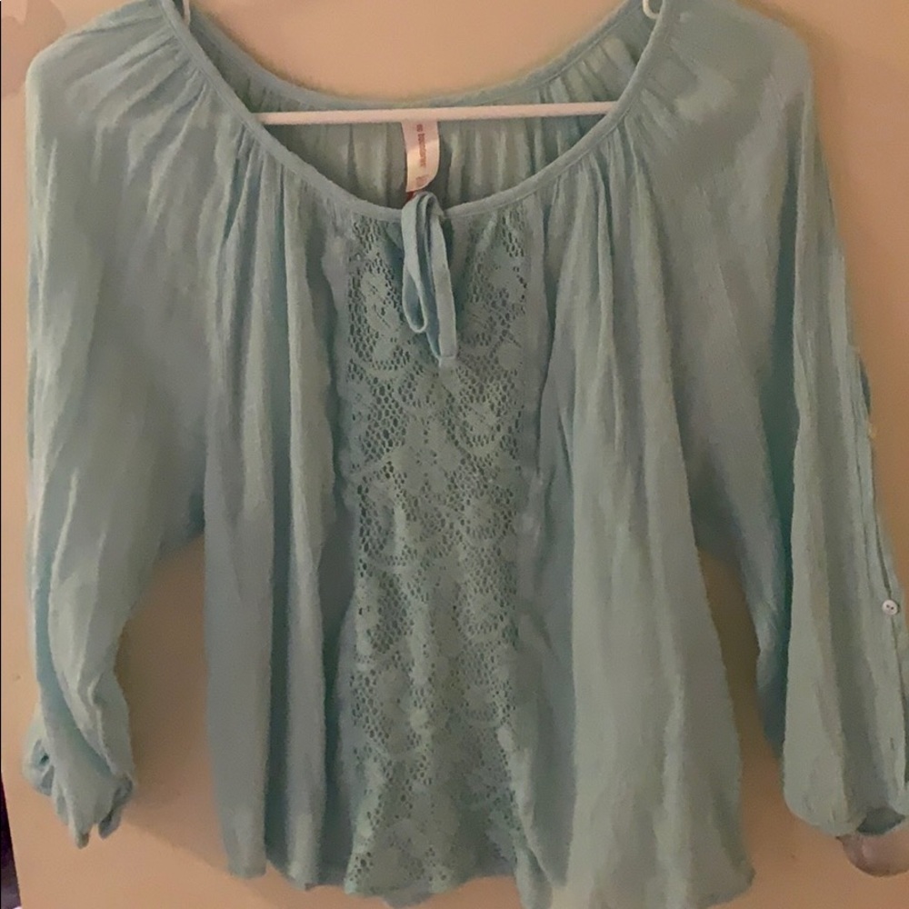Teal long sleeve with sheer midsection